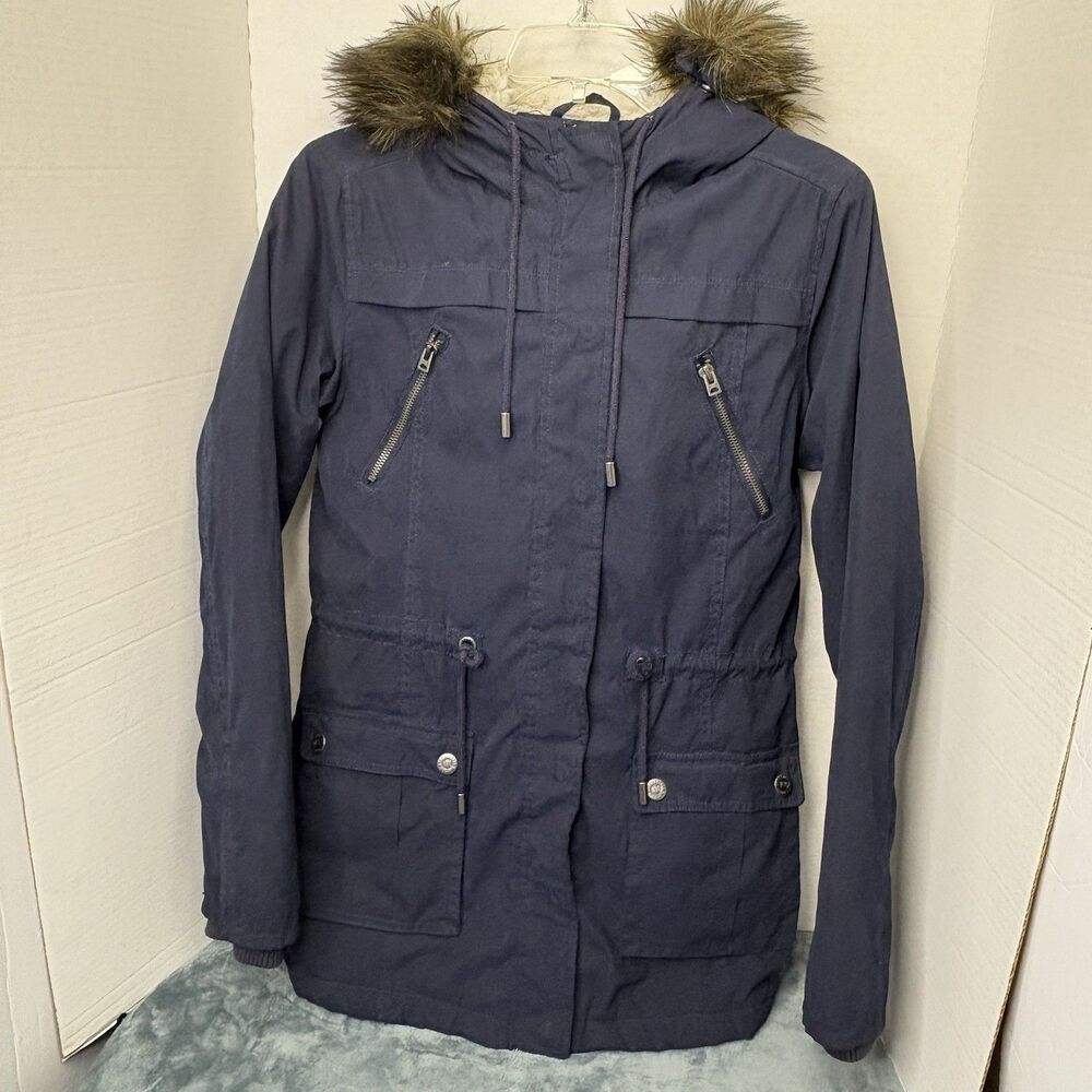 Vintage Aeropostale Faux Fur Hood Y2K Bomber Jacket Size Medium Twilight Grunge